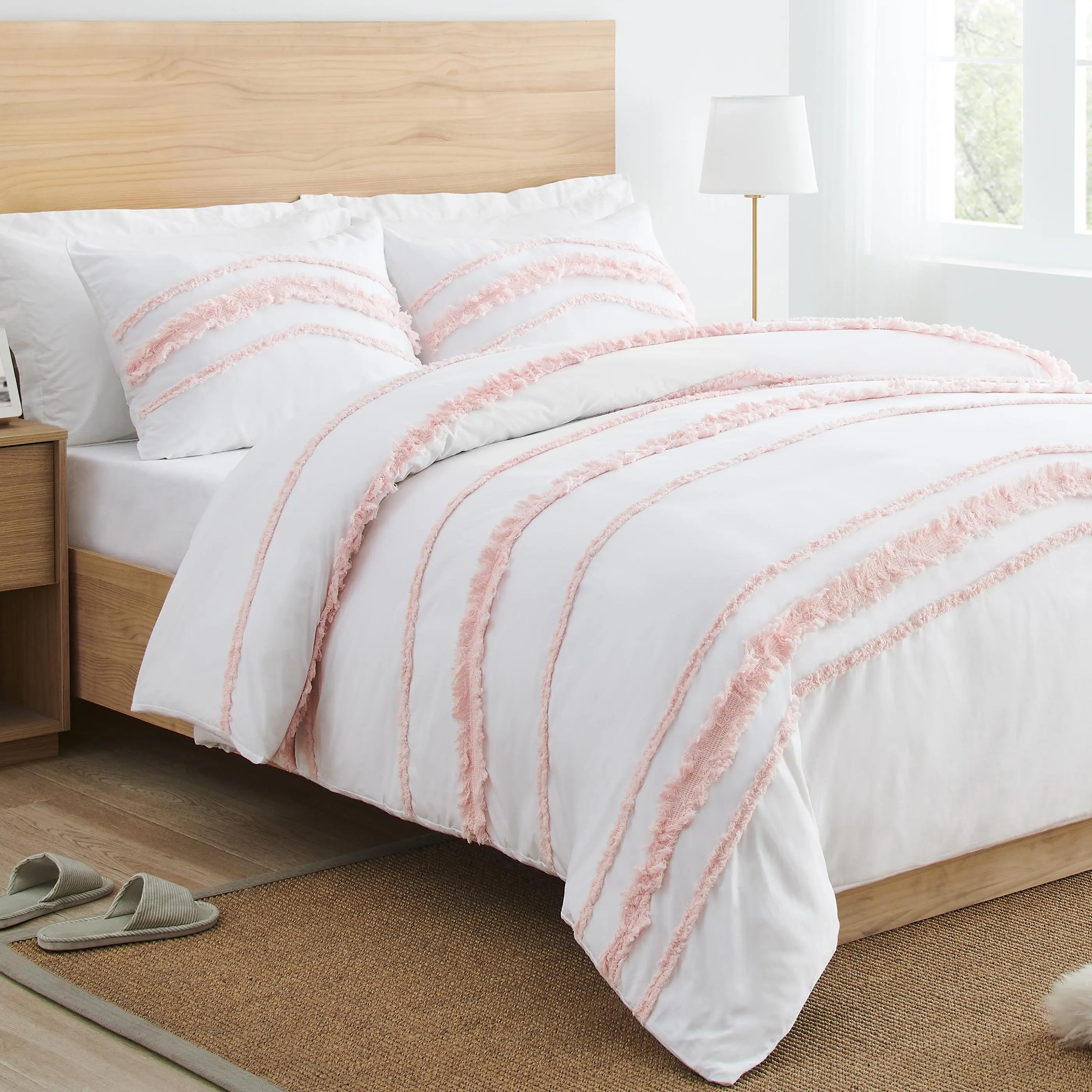 Sweet Jojo Designs 2-Piece Twin Comforter Set (Pink Cotton Boho Bohemian) for Girls, Teen, Kids Bedding, Bed in a Bag incl. Blanket & Pillow Sham (Blush, Farmhouse Shabby Chic, Designer, Macrame Tuft)