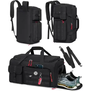 Gym Bag for Men, 45L  Travel Duffel Bag with Shoe & Laptop Compartment, Gym Workout Backpack Carry  Weekender Bag Overnight Backpack for Travel, Black