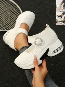 Women's Mary Jane Chunky Heel Walking Shoes, Rhinestone Buckle, Breathable Textile, Casual All Season Footwear, Commuter Versatile