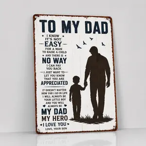 8x12 Inch Aluminium Vintage Metal Tin Sign, Emotional Father's Day Gift From Son, Rustic Dad Wall Decor for Home Garage, My Hero Plaque (Father's Day Gifts)