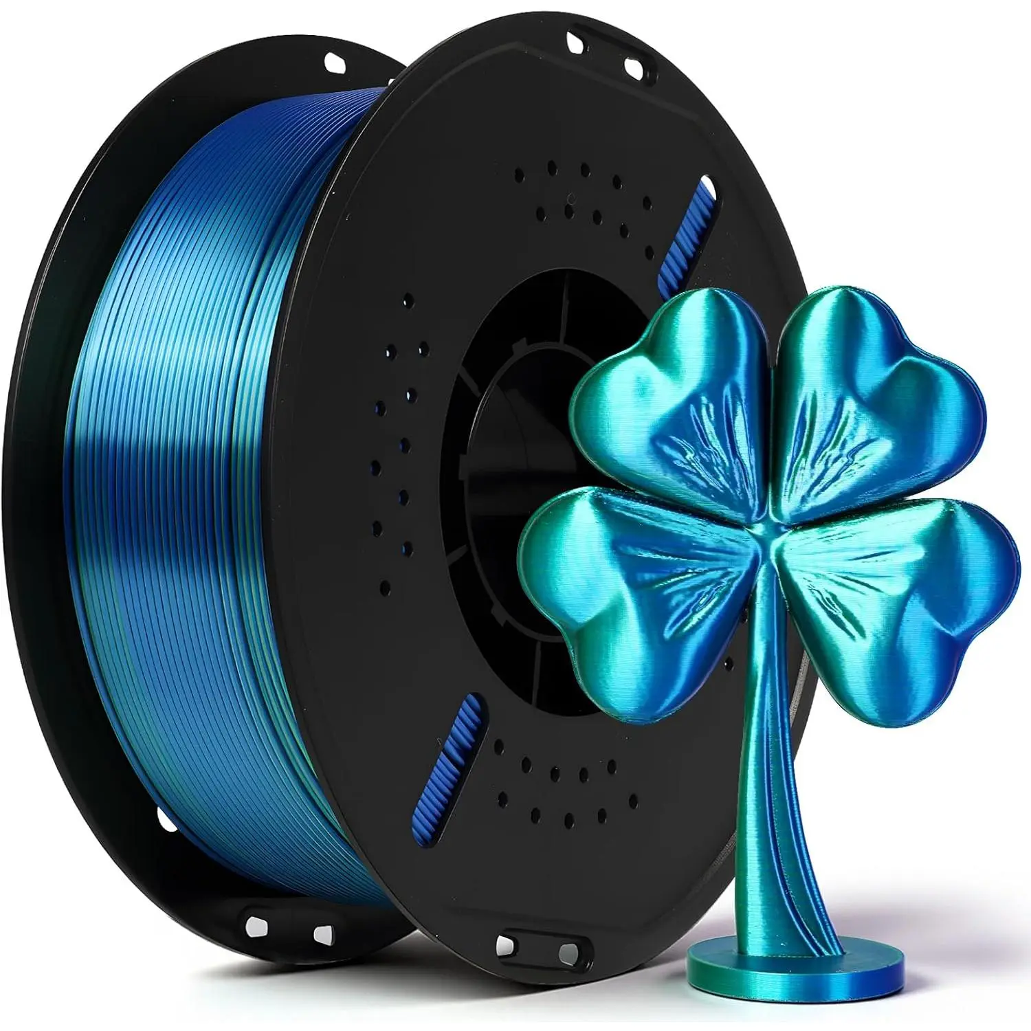 PLA 3D Printing Filament, Silk Dual Color 1.75mm Printer Filament, Glossy Color Shift Design, Smooth Silky Texture, Compatible with Most FDM 3D Printers, 1kg (2.2lbs) Spool, Blue Green Tone