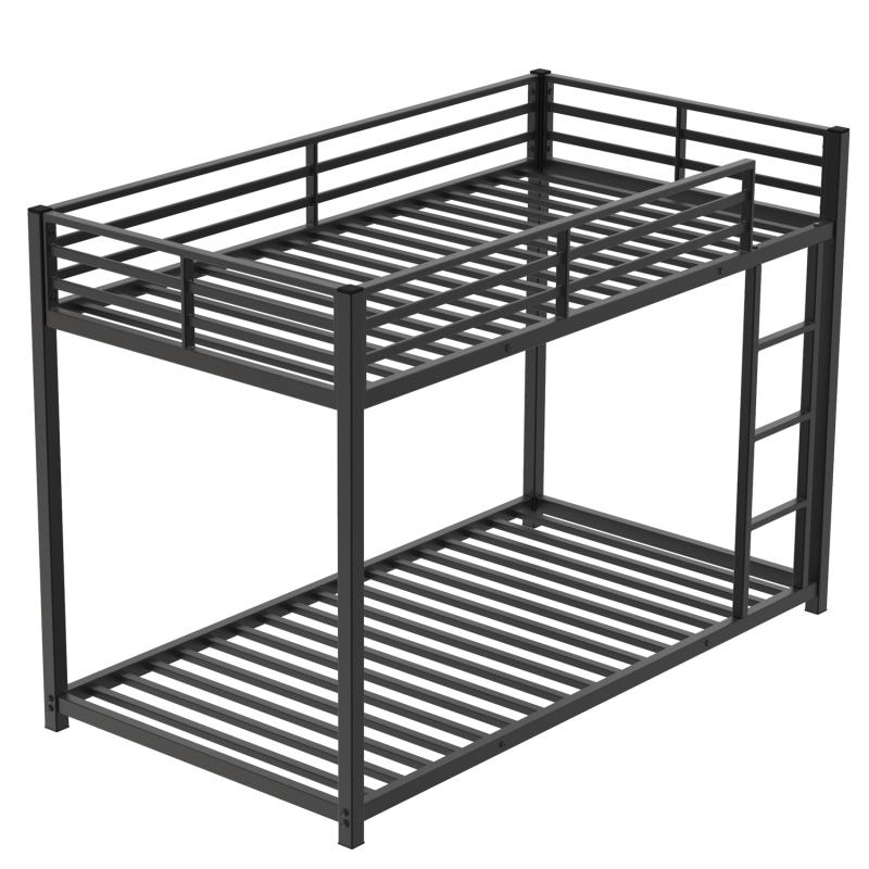 Twin Over Twin Metal Bunk Bed, Low Bunk Bed with Ladder, Black, Sturdy Steel Construction, Safe Design, Easy Assembly, 250lb Upper Bed Capacity, 350lb Lower Bed Capacity