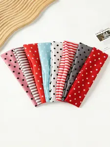 8pcs Soft Wide-Brimmed Fabric Striped Polka Dot Hair Bands, Sweat-Absorbent Elastic Headbands for Daily Outdoors Yoga Running Workout Headband