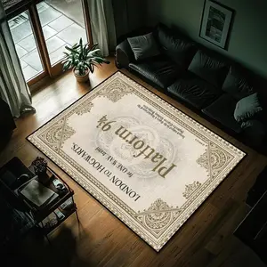 Vintage Platform 9 3/4 London to Hogwarts Flannel Area Rug - Wizarding School Print Soft Mat for Living Room, Non-Slip Harry Potter Fan Decor#Platform975Rug #HarryPotterRug #WizardingSchoolMat #HogwartsDecor #NonSlipFlannelRug