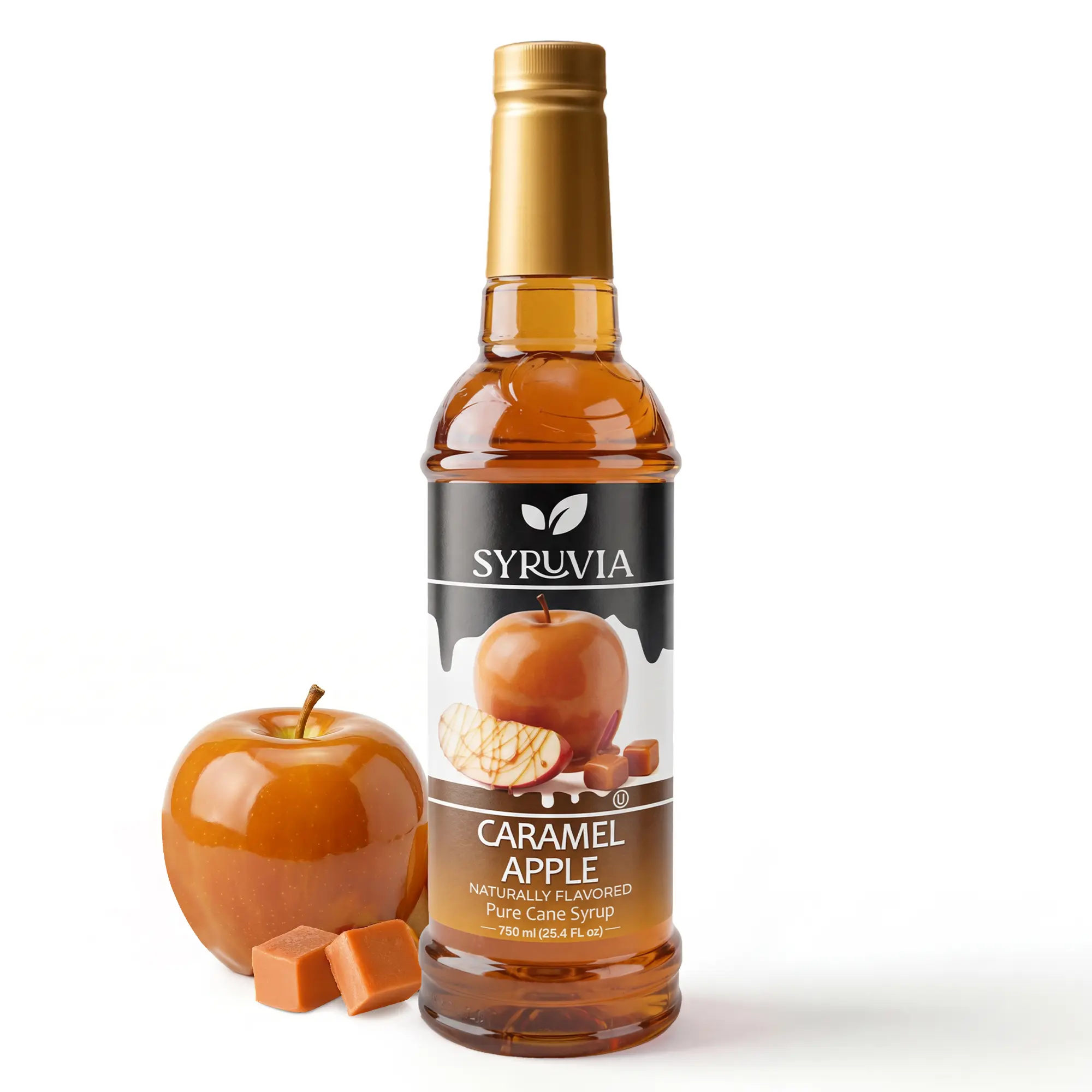 Syruvia Coffee Syrup, Caramel Apple Flavored Syrup for Drinks, Lattes, and Desserts, Natural Flavors – 25.4 fl oz