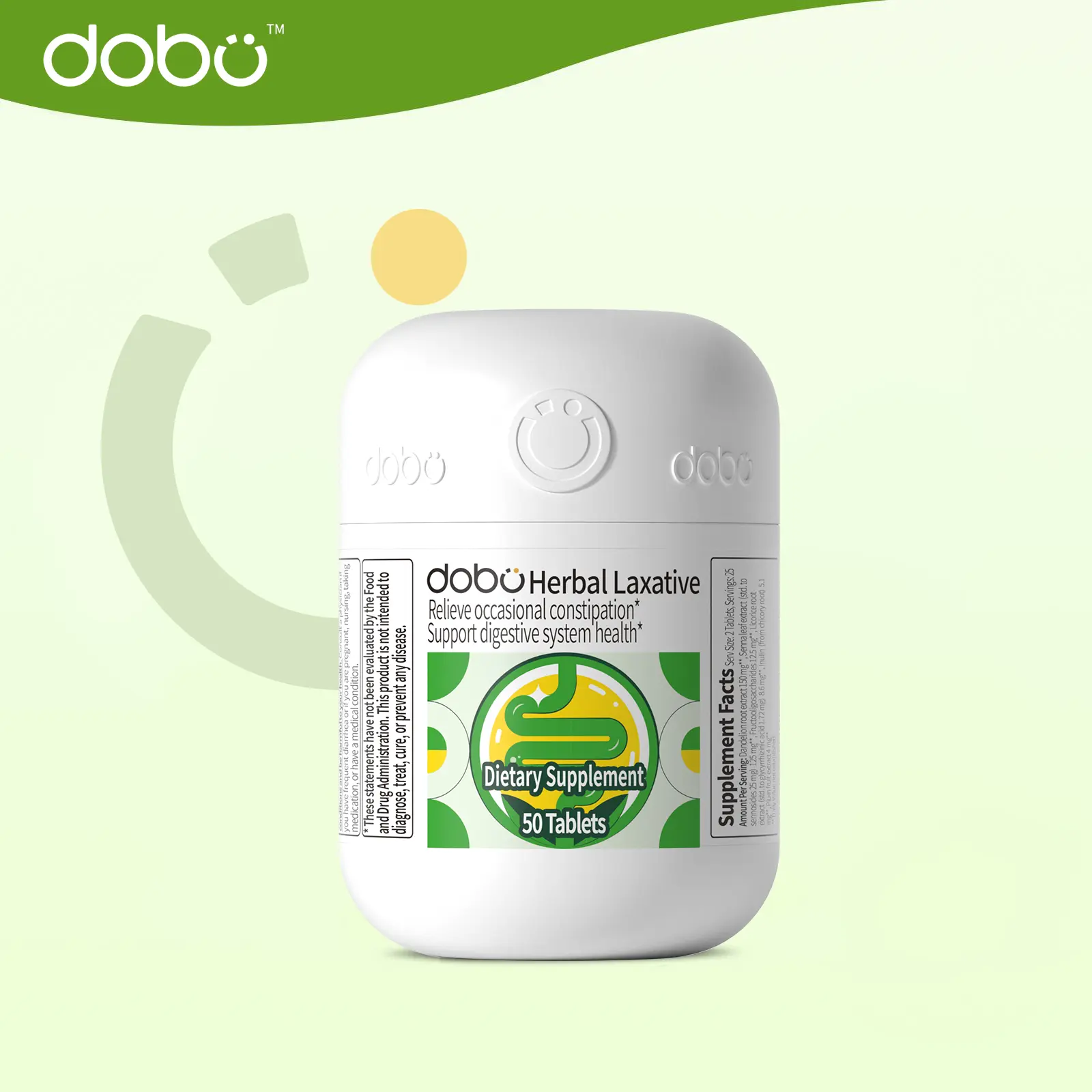 dobo Herbal Laxative Tablets for Constipation Relief & Gentle Herbal Stool Softener with Overnight Relief, 100% Plant-Based Senna Leaf & Dietary Fibers, 50 Tablets