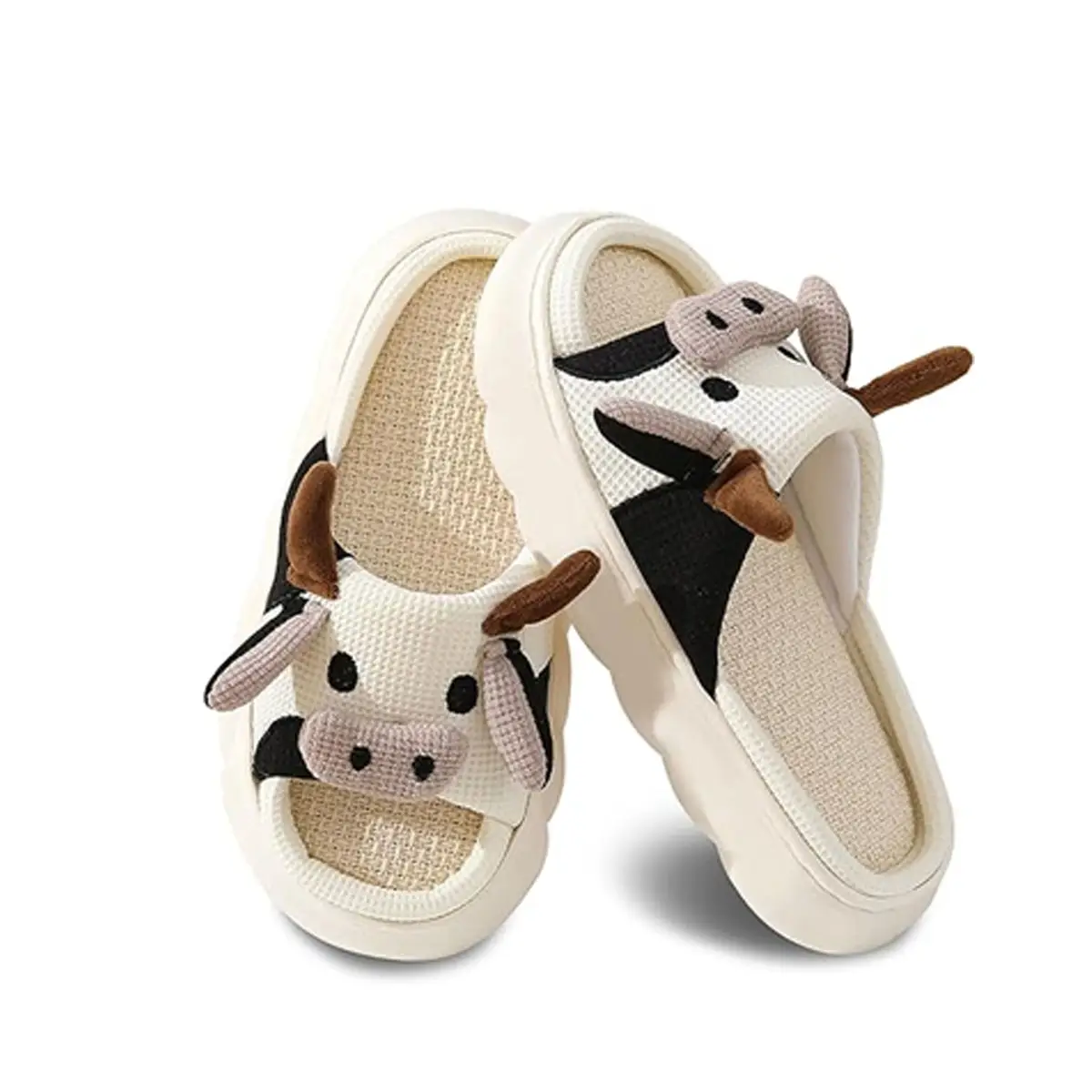 Cute Cow Slippers Comfort Fuzzy Milky Cow Slides Fuzzy Milky Cow Slide Indoor Cozy Cartoon Animal Slipper House Shoes for Women Men