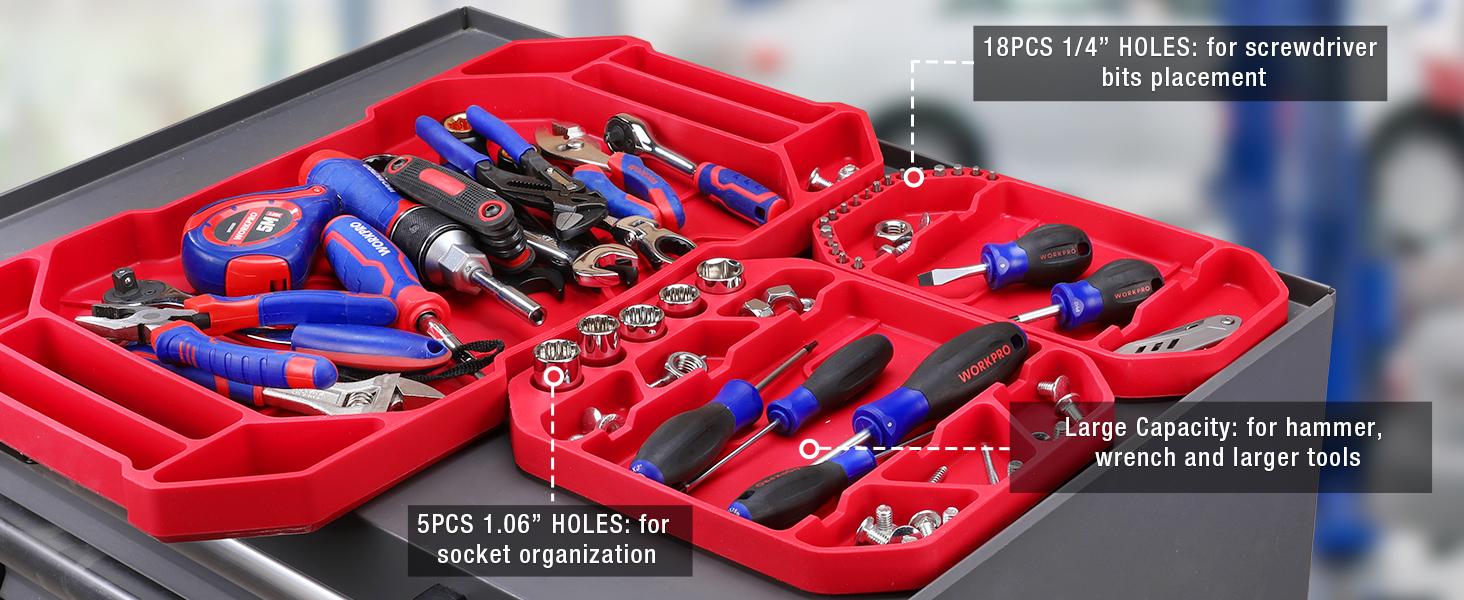 #backtoschool WORKPRO 5-Piece Non-Slip Tool Tray Set, 3-Piece Silicone Flexible Tools Organizers and 2-Piece Magnetic Parts Tool Tray, Tool Mat, Tool Holder, Tool Storage (Only Parts Tray Magnetic)