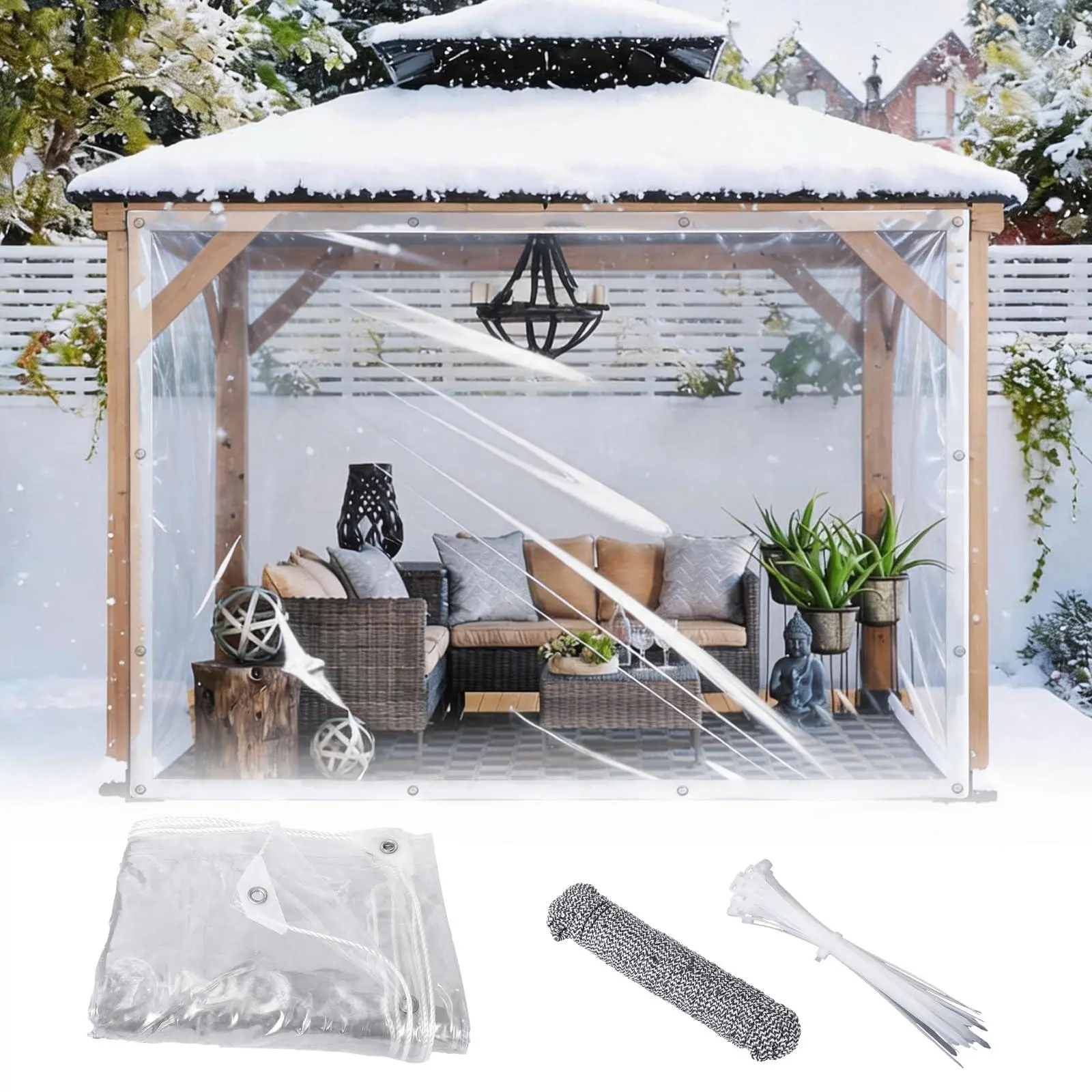 GARVEE Clear Tarp Heavy Duty Waterproof, 14Mil-8ftx20ft Tear-Resistant Transparent PVC Tarp with Grommets & Ropes & Cable Ties, Windproof Enclosure for Greenhouse, Chicken Coop, Patio, Garden and Outdoor