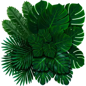 36/48/54 Piece Set Artificial Tropical Monstera & Palm Leaves, Jungle Leaves with Stems, Faux Greenery Plants, Party Decor for Hawaiian Luau, Wedding, Birthday