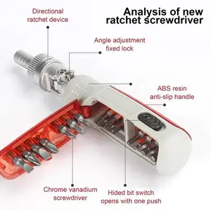 Precision Ratchet Screwdriver Set 15-in-1 Magnetic Ratcheting Multi-Bit Screwdriver Set 180 Degree Rotate Hexagonal Bit