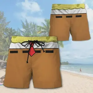 Sponge bob Beach Shorts, Funny Men Swimwear, Boyfriend Swim Trunk Party, Vacation Hawaiian Short, Gift for Him