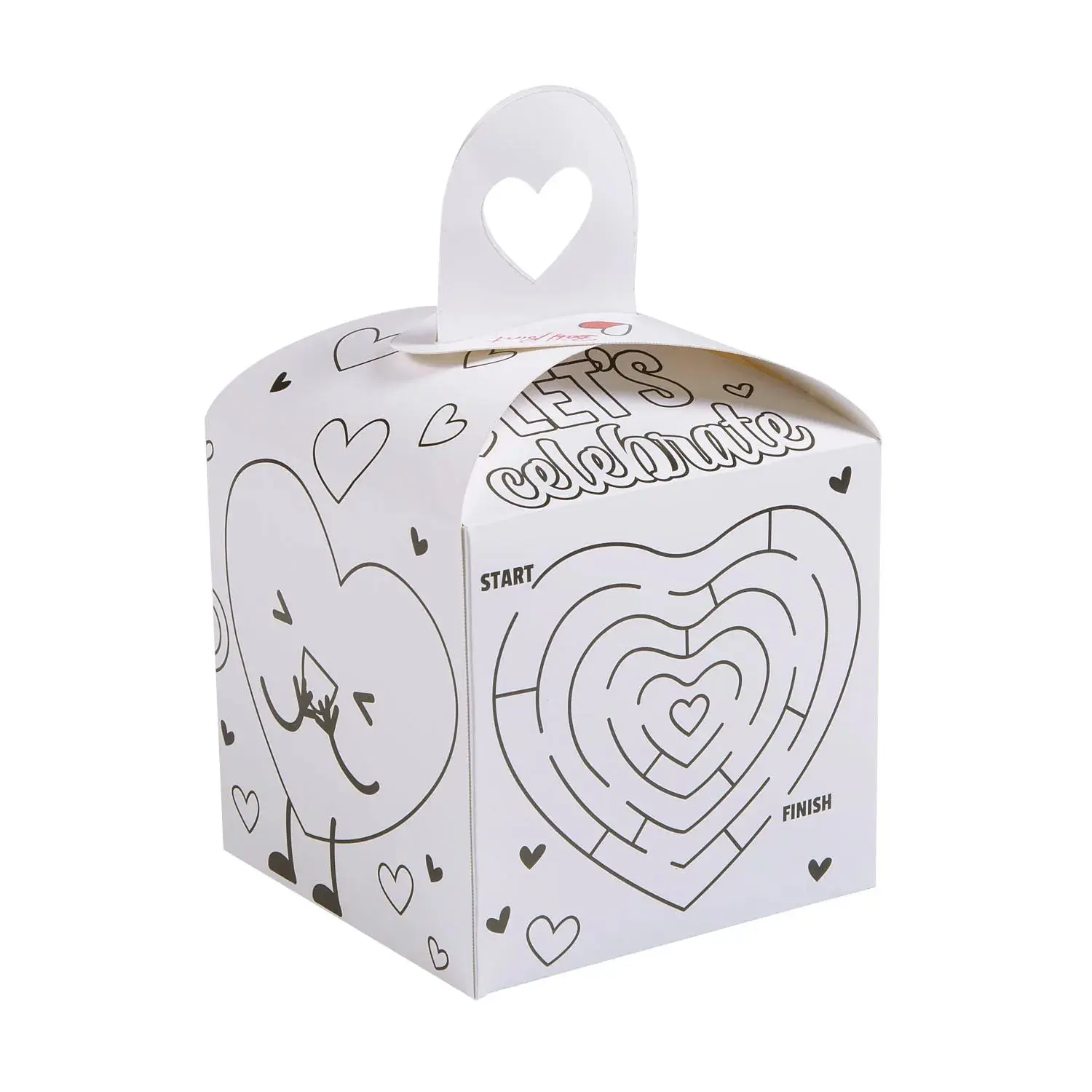 5x10½ in Wedding Activity Cardstock Treat Boxes with Heart Handle, 12-Pc Set with Printed Games, Activity Box