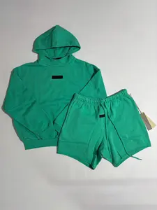2024 Mint Green Oversized Hoodie & Sweatshorts Set--Unisex, Relaxed CleanFit Casual Streetwear Matching Outfit (Shorts Above-the-Knee Fit)