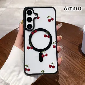 Magnetic Phone Case Phone Case Compatible with Samsung Galaxy S23 Ultra S24 Plus S25 S22+ FE Cherry Delight Pattern Supports Wireless Charging Non-Yellowing Shockproof Clear Slim Protective Soft Case Transparent Acrylic Cover.