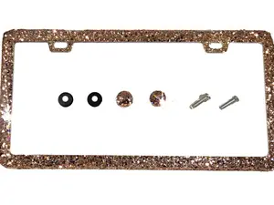 Dazzling Addiction Bling License Plate Frame Rose Gold Big Chunky Glitter Bling Made in USA Handmade Diamond Holder Screw Caps Personalizable Customizable Customized Bedazzled Sparkly Shimmering Gift for her Girl Women Cute