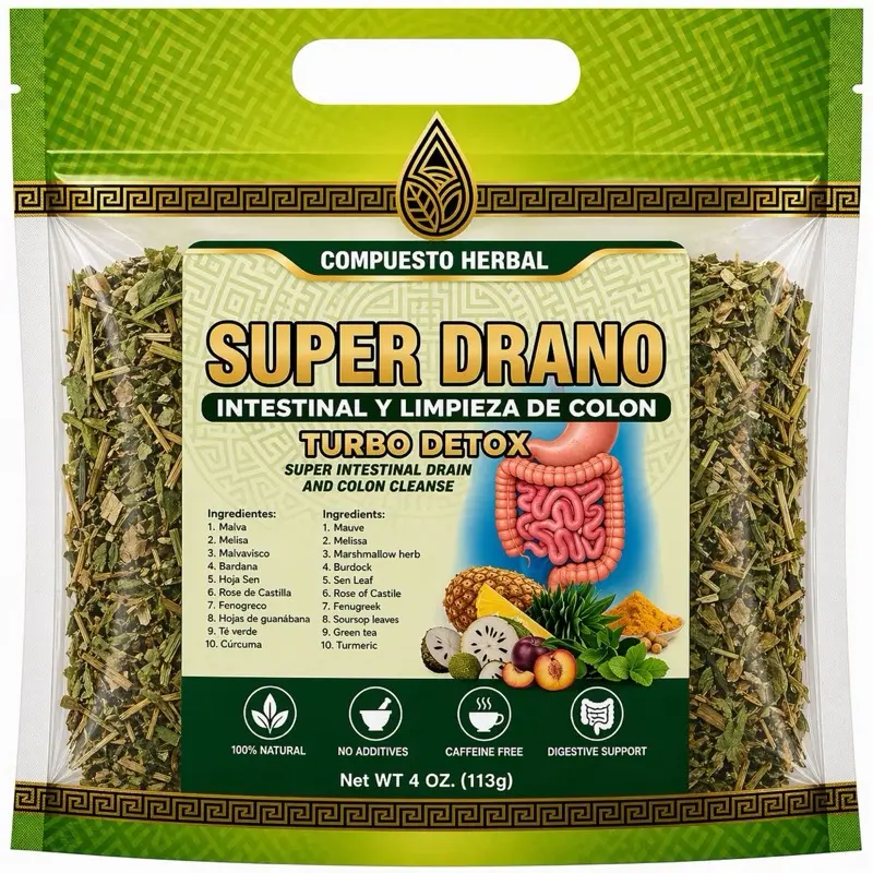 Super Drano Herbal Detox Tea – Intestinal & Colon Cleanse Support, Natural Digestive Formula, Caffeine-Free, 4 oz Resealable Pouch