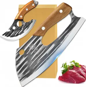 kitchen AWEE Meat Cleaver for Meat Cutting, Hand Forged Butcher Knife with Wood Handle, Full Tang Chopping Cleaver for Kitchen Outdoor BBQ Camping，Meat Cleaver for Meat Cutting, High Carbon Viking Knife, Full Tang Chef Kitchen Butcher Knife for Home