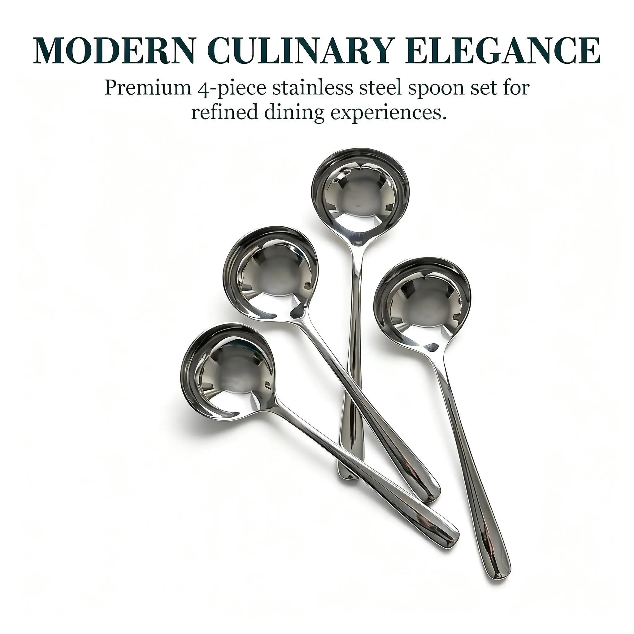 4/8 Piece Premium 304 Stainless Steel Soup Spoons  Cutlery Heavy Duty Weighted Table Spoons with Mirror Polish Finish, Round Dinner Spoons for Soup, Cereal & Dessert