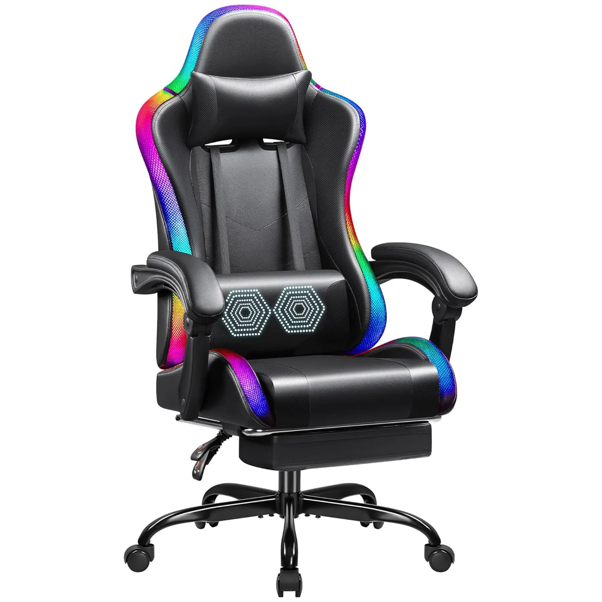 Furmax X Gaming Chair with LED RGB Lights, Footrest and Massage Lumbar Support, Ergonomic Computer Seat Height Adjustable with 360°Swivel and Headrest