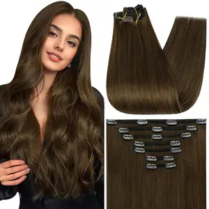 Full Shine Clip In Hair Extensions Real Human Hair 7 Pcs Natural Straight 10-28 Inch 100-150 Grams Easy Application for Women Hairpiece Silky Straight Remy Hair