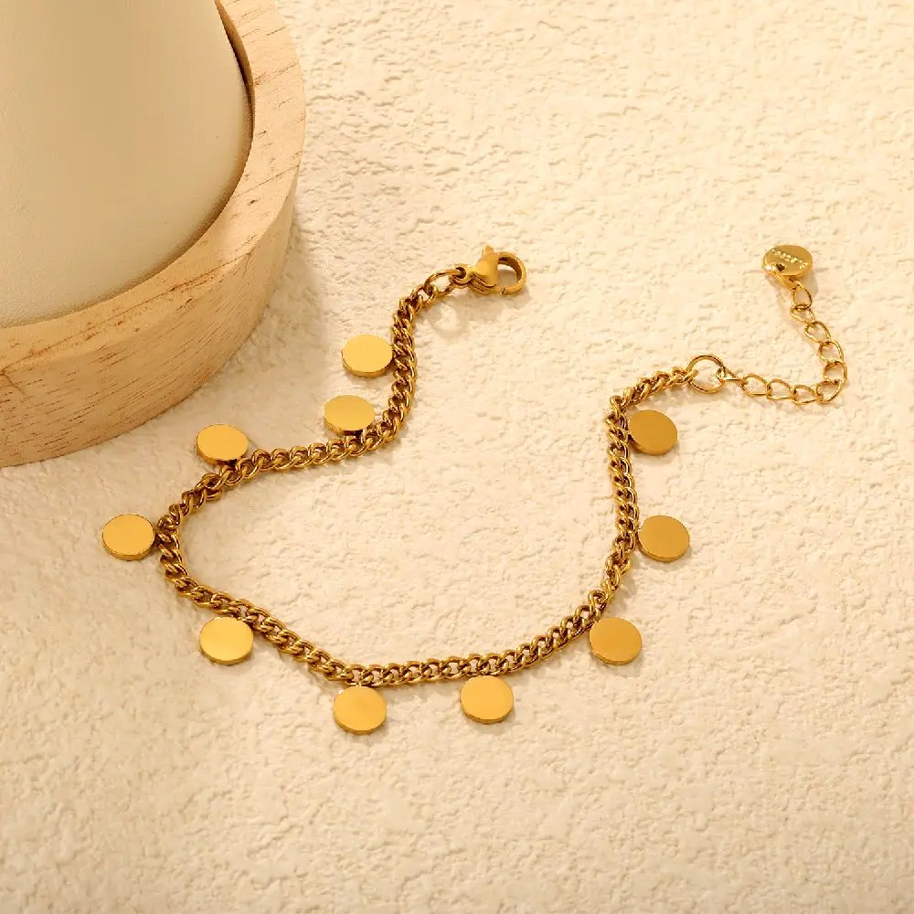 18K Gold Plated Coin Charm Bracelet – Waterproof Stainless Steel