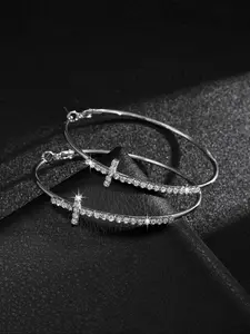 Women's Exaggerated Large Circle Earrings, Sparkling Cross Rhinestone Hoop Earrings, Unique Personalized Jewelry Accessories, Studded Cross Earrings, Statement Earrings, Bling Stylish Accessory