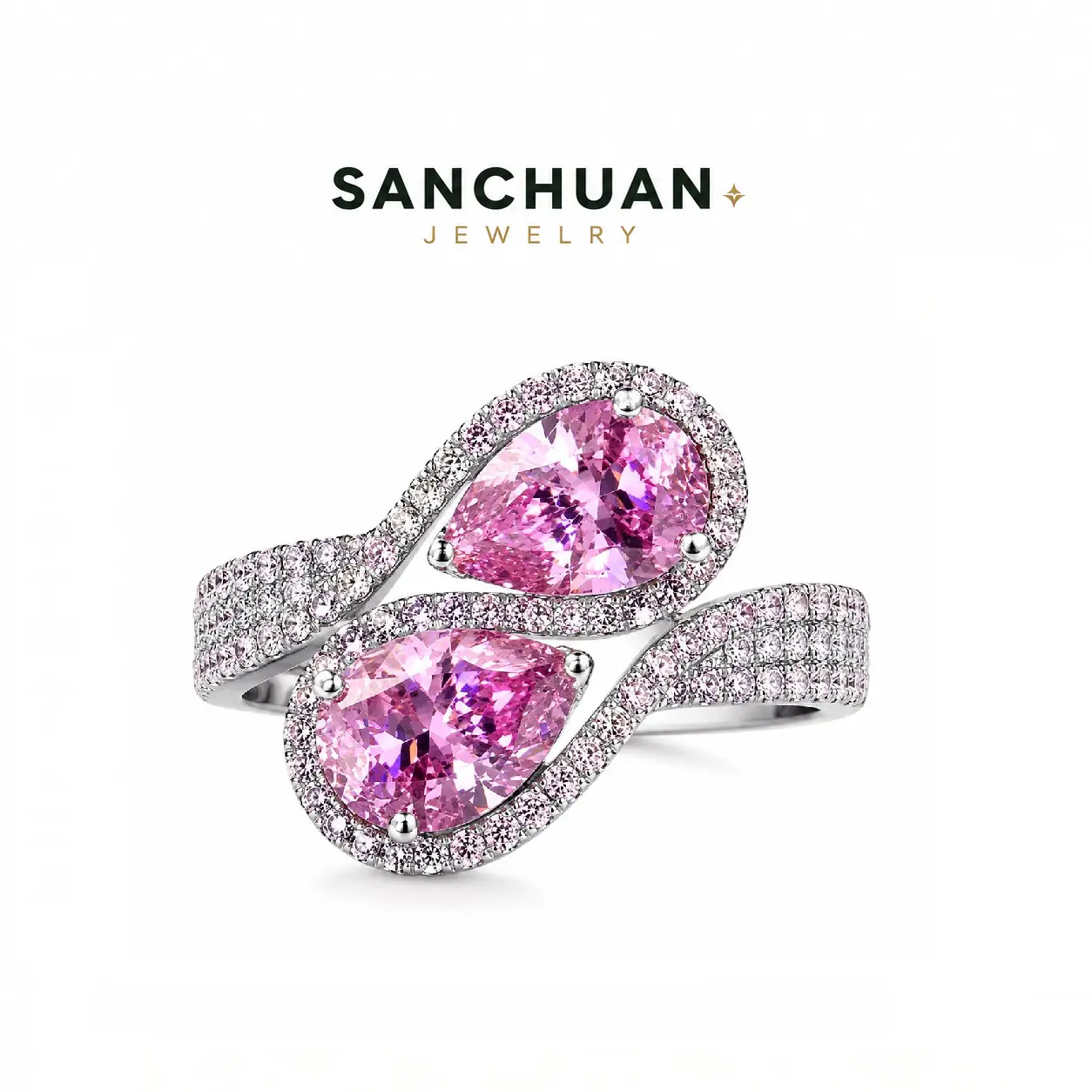 Pear Cut Ring, S925 Sterling Silver with Five-Layer Platinum Plating, Pink/Yellow/White High Carbon Diamond Luxury Engagement Ring for Women
