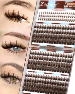 Zegaine Brown Lash Clusters With Spikes Bottom Eyelash Clusters Wispy Cluster Eyelash Extensions 12-18MM 264Pcs for Daily Wear Natural Look Makeup