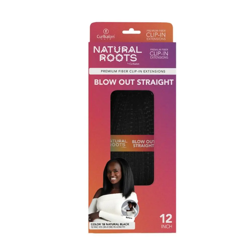 Curlkalon Clip-In Hair Extensions - 12" Blow Out Straight, Natural Black, 9-Count Human Hair Extensions for Fashion Accessories