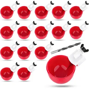 16 Pack Auto Chicken Poultry Waterer Cups Feeder for Diy Chicken Coop Automatic Watering Cup Dispenser Drinker Bebederos De Agua Para Gallinas with Mounting Hole Opener Double Leak-proof Washer