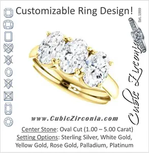 Cubic Zirconia Engagement Ring- The Rita (Customizable Oval Cut Three-stone Style with Dual Oval Cut Accents)