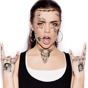 FashionTats Cosplay POST Male Singer Temporary Tattoos -UPDATED 2023- to include DDP, Skull, Flail, Circular Saw & Hammer | HAND & FACE TATTOOS | Skin Safe | MADE IN THE USA | Removable