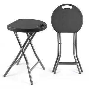 Rfiver Folding 2 Pack Portable Stool Chairs with Handle, Collapsible Stool for Adults with Heavy Duty Steel Frame Legs, 500lbs Capacity for Camping RV Party, Foldable Stool, Black Picnic Outings Foot Covers