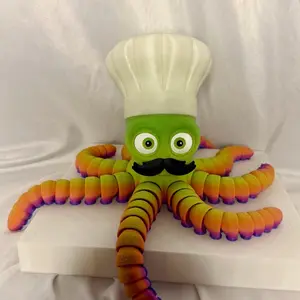 Chef Octopus with 164 Embedded Magnets Fully Poseable 3D Printed Octopus for Fidgeting Gifting & Decor