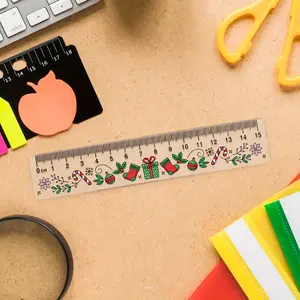 10PCS Christmas Theme Plastic Rulers 15cm, Side Features a Serrated Structure, Transparent, Easy to Read Design, Office Supplies, Precision Measuring, Sleek Appearance, Clear Printing