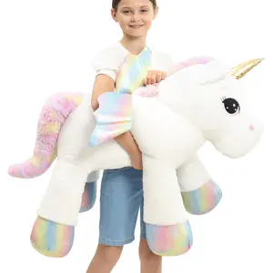 44 Inch Giant Unicorn Stuffed Animal Pillow Cute Soft Big Unicorn with Rainbow Wings Large Plush Toy Great Gifts for Kids Girls Girlfriend Birthday Valentines Christmas
