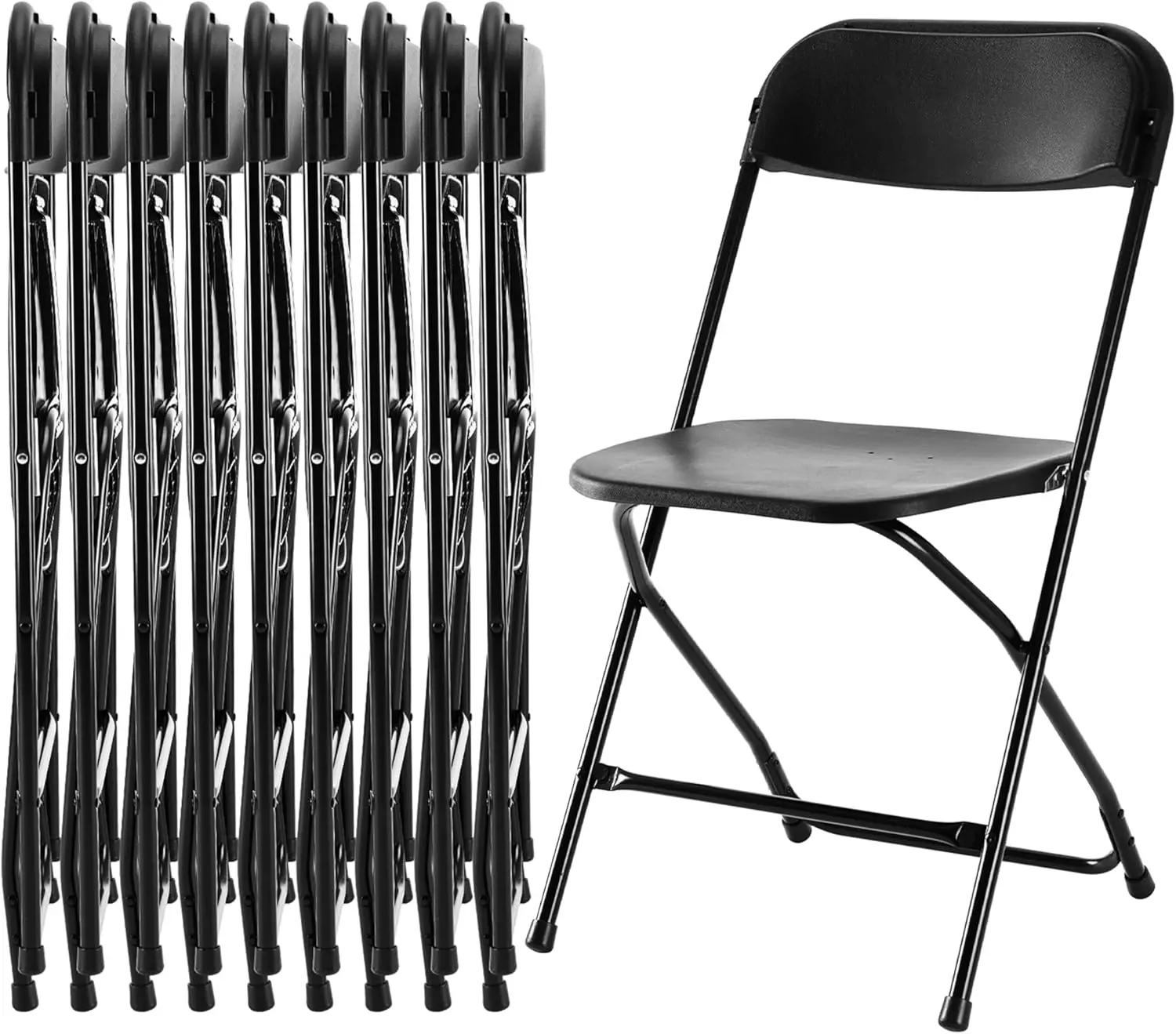 Simple Deluxe 10-Piece Plastic Folding Chairs, Foldable Stackable Portable Seats with Metal Frame, 330lb Capacity, Commercial Indoor/Outdoor for Party, Office, Patio, Black