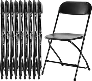 Simple Deluxe 10-Piece Plastic Folding Chairs, Foldable Stackable Portable Seats with Metal Frame, 330lb Capacity, Commercial Indoor/Outdoor for Party, Office, Patio, Black