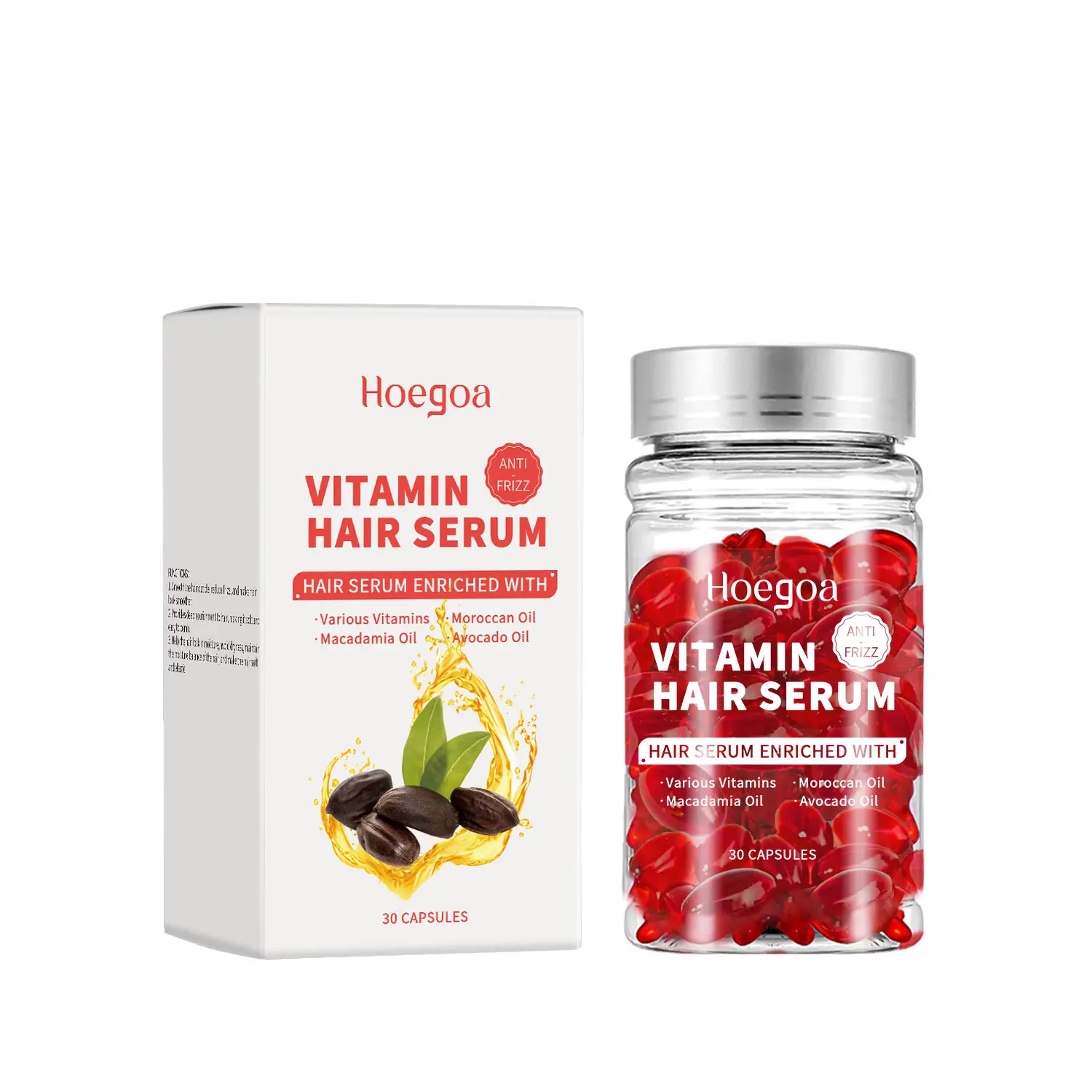Vitamins Moroccan Oil Capsules - Serum Enriched with Argan Oil & Avocado Oil for All Hair Type Frizzy Dry Curly - Vitamin A, E, Pro B5 (30 Capsules)