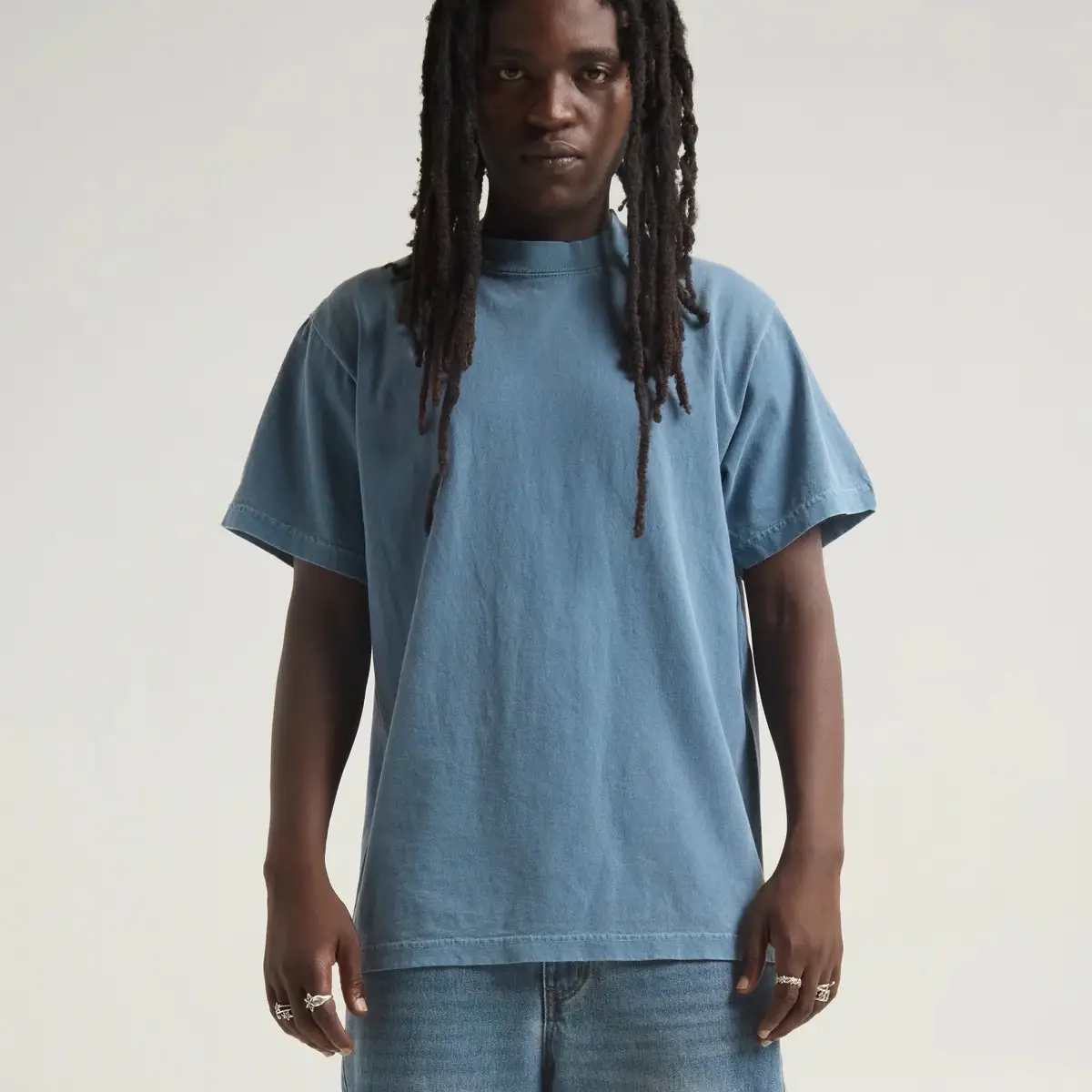 Shaka Max Heavyweight Garment Dye Vintage Knit Tee - Oversized Fit, Medium Length