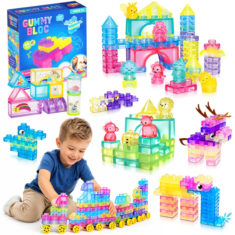 CRAFT SPOT! Soft Gummy Block, Non-Toxic Squishy Multicolor Sensory Stacking STEM Building Blocks, Montessori Kids Toys for Early Learning Bath Play, Wipes Clean Fast, Ages 3+, sohochic Sturdy Building Set, Halloween Gifts, Christmas Gifts, Toy Gifts