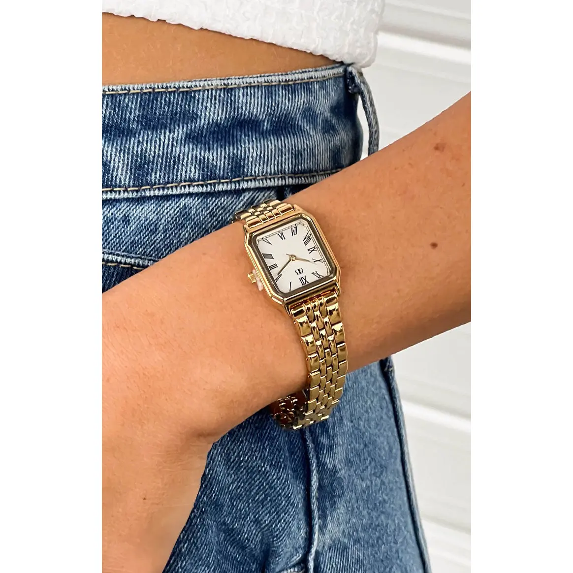Horatia Gold Square Face Chain Watch