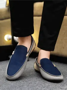 New Spring Men's Moccasin Canvas Shoes, Lightweight Color-Blocked Slip-On Loafers, Comfortable Daily Commute & Outdoor Driving Shoes