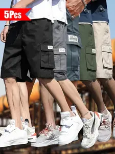 Men’s 5-pack cargo shorts—summer fashion casual shorts with multiple pockets, durable fabric that resists pilling, abrasion, and tearing, comfortable and breathable, stylish and versatile, suitable for outdoor leisure wear.