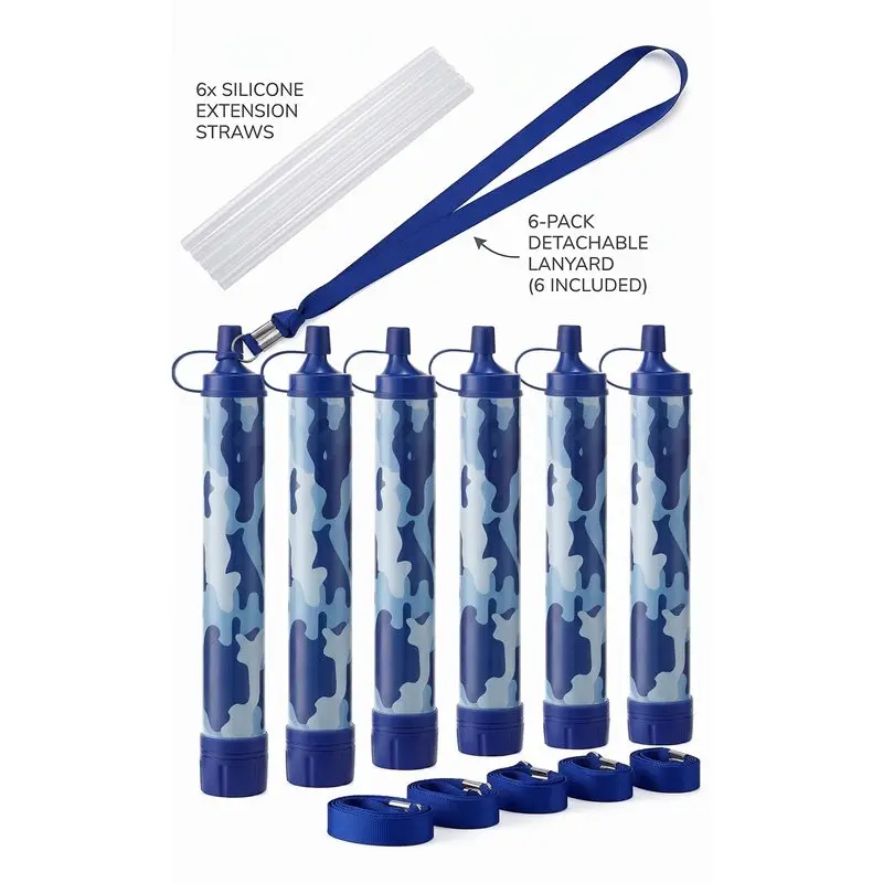 6pcs Portable Water Filter Straws, Personal Filtration Purifiers Essential for Boating, Biking, Trekking, Backpacking & Outdoor Emergency Use