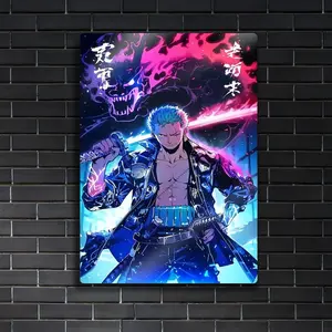 One Piece Zoro Metal Poster Gift Anime - Roronoa Neon Spirit - Demon Aura Art( Unframed - Print Only )