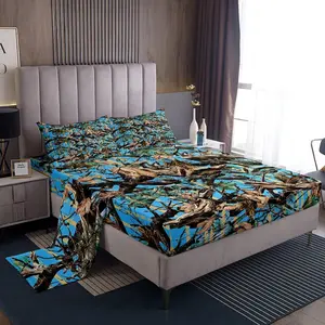 Feelyou Tree Branches Bedding Set for Boys - Wild Hunting Leaf, Botanical Nature Theme, Breathable, Comfy, Decorative Bed Sheet Set with Deep Pocket Fitted Sheet, Breathable Sheets, Decorative Bed Sheet Sets