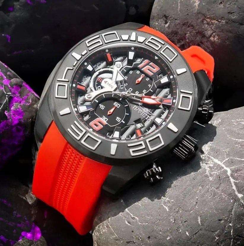 NEW Invicta Men's 50mm Pro Diver TURBO Chronograph BLK DIAL Black Red SS Watch
