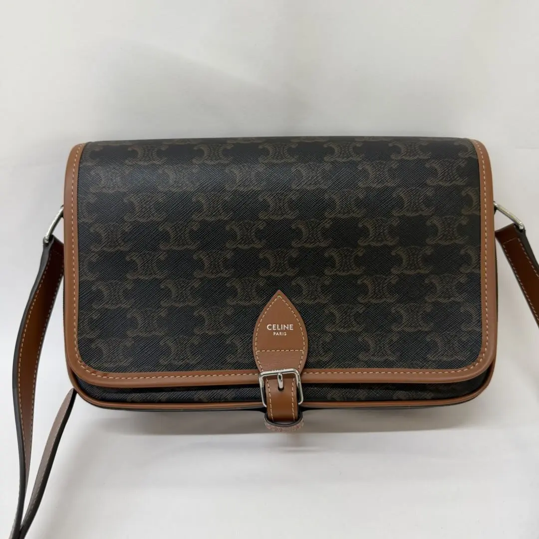 Pre-owned Celine Folco Medium Messenger Bag in Triomphe Canvas & Tan Leather